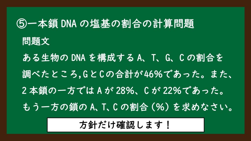 一本鎖DNAの塩基の割合の計算問題