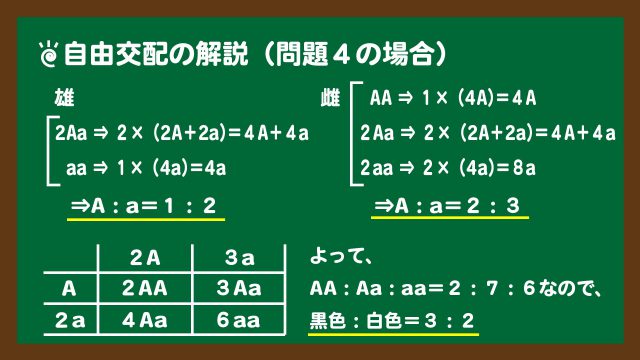 スライド7:自由交配の解説(問題4の場合)