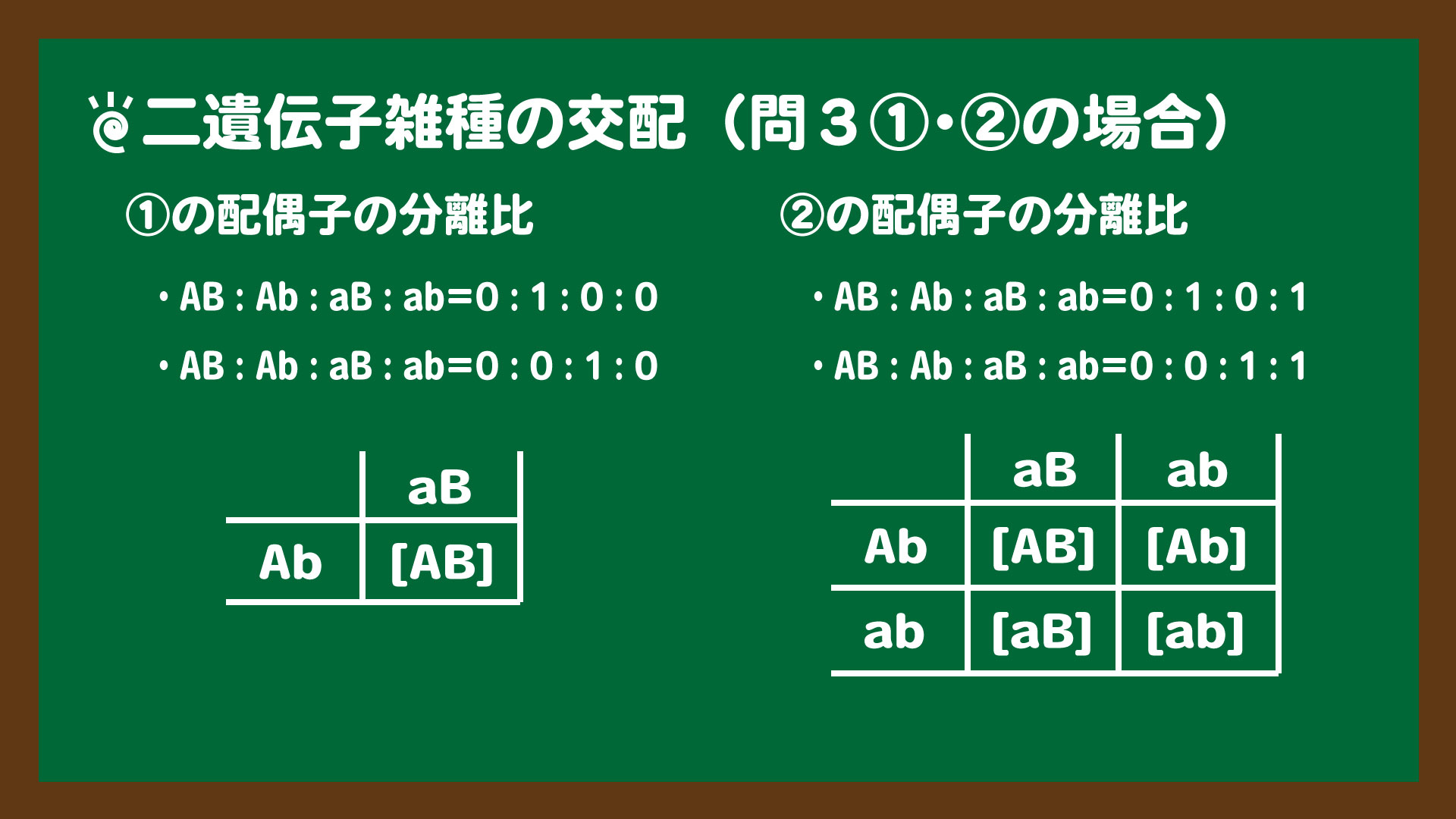 スライド7:二遺伝子雑種の交配|省略できるときは省略してもよい