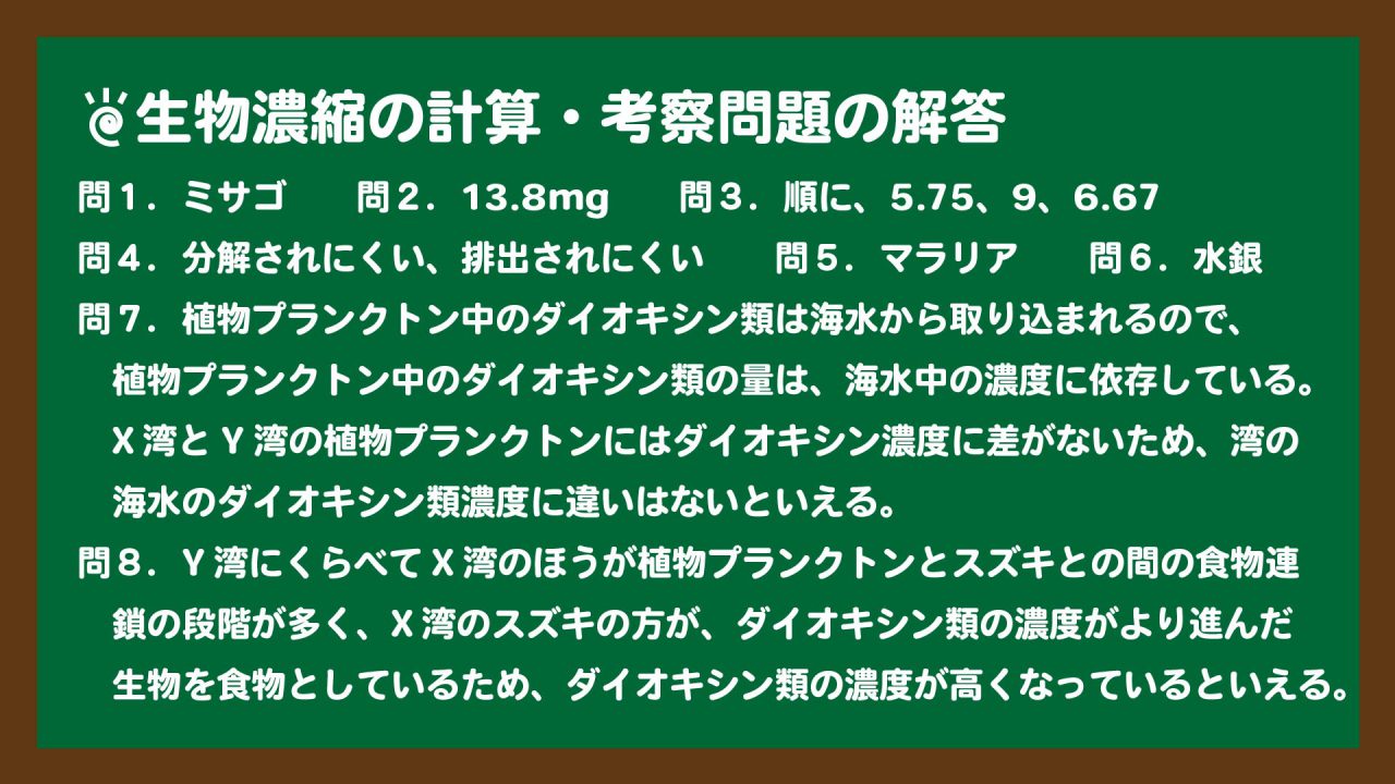 スライド2:生物濃縮の計算・考察問題の解答
