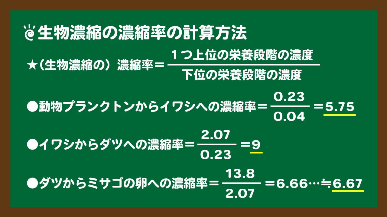 スライド5:生物濃縮の濃縮率の計算方法