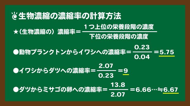 スライド5:生物濃縮の濃縮率の計算方法