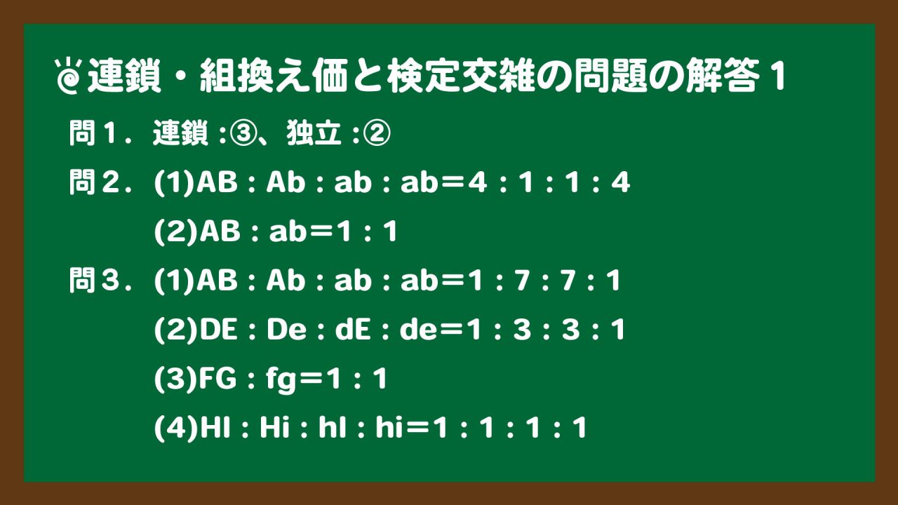 スライド2:連鎖・組換え価と検定交雑の問題の解答1
