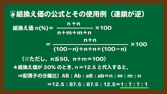 スライド６：組換え価の公式とその使用例｜Aとb（aとB）が連鎖