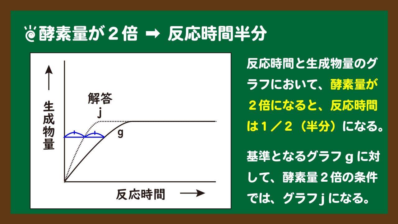 スライド14:酵素量が2倍になると、反応時間は半分になる