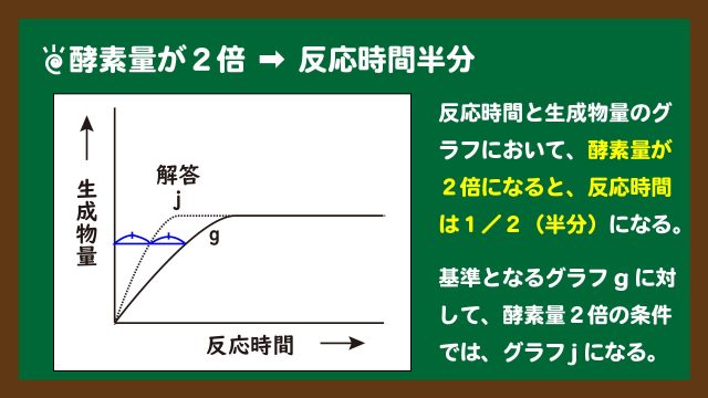 スライド14:酵素量が2倍になると、反応時間は半分になる